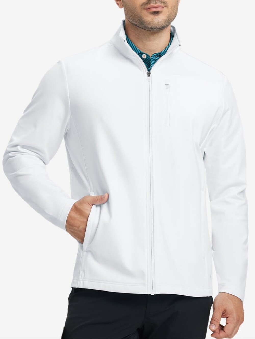 MAELREG Performance Jacket Men’s XL White Full Zip 4-Way Stretch UPF 30+ NWT